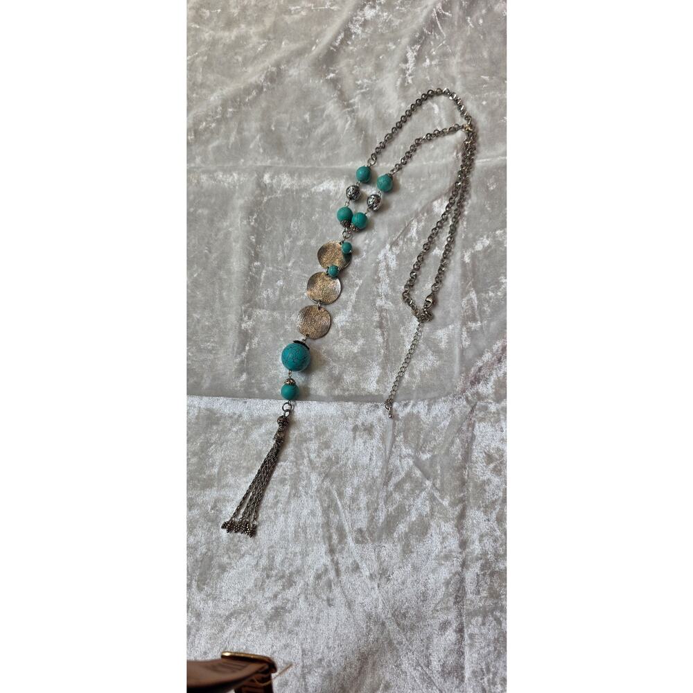 Boho, Southwestern Y-Lariat Turqoise Colored Beaded Necklace - Picture 5 of 5